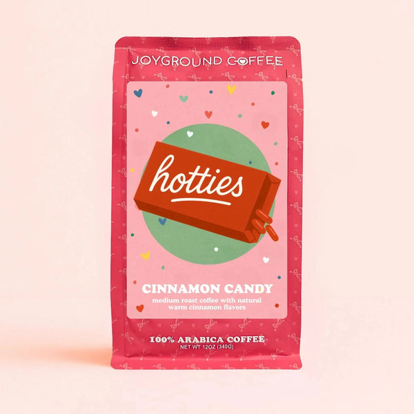Cinnamon Candy flavor from Joyground Coffee on pink background