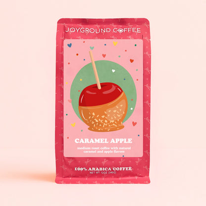 Joyground Coffee caramel apple flavored coffee pink bag