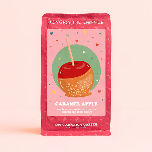 Joyground Coffee caramel apple flavored coffee pink bag