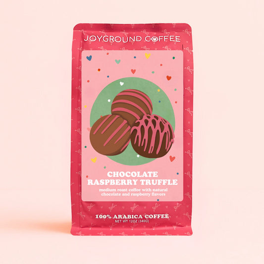 Joyground Coffee chocolate raspberry truffle pink coffee bag
