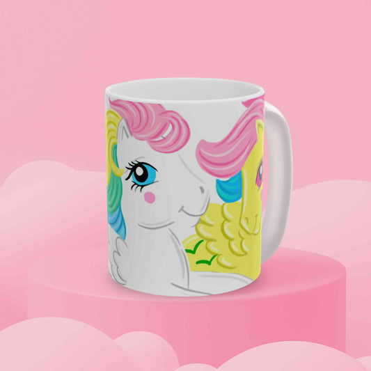 My Little Pony G1 Head in the Clouds mug on pink product display from Joyground Coffee