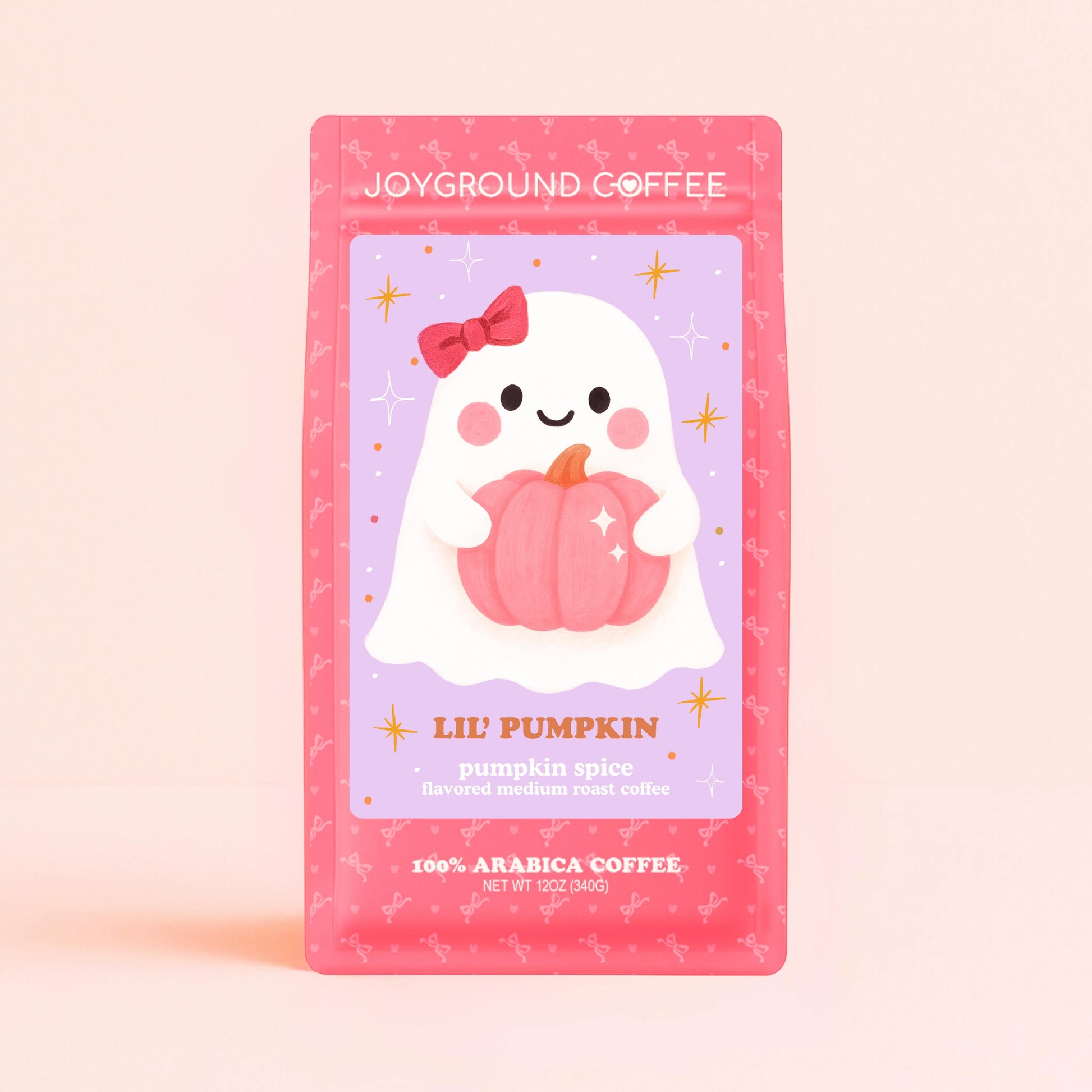 Joyground Coffee Lil’ Pumpkin – Pastel Halloween Colombian medium roast pumpkin spice coffee with cinnamon, nutmeg, and clove natural flavors