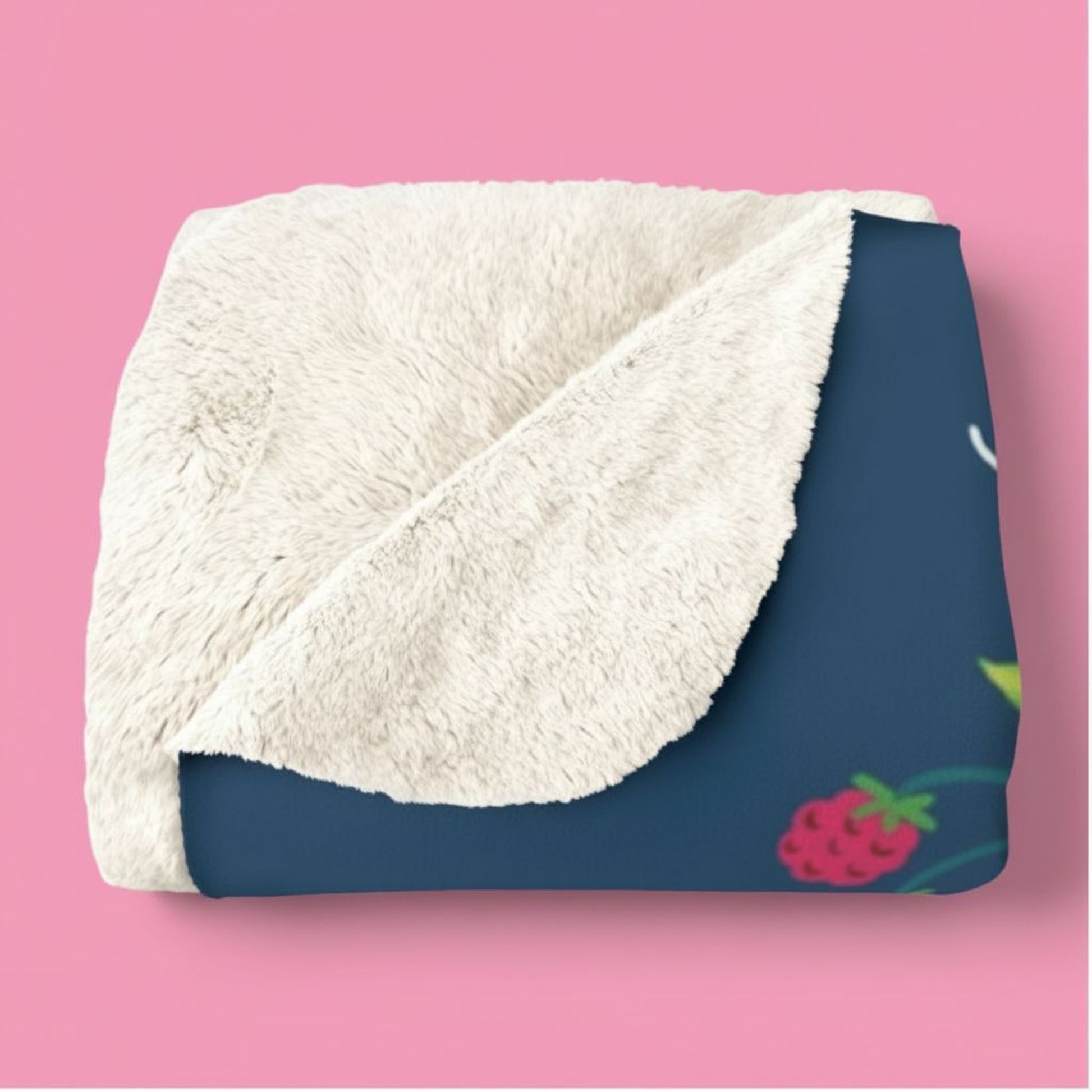 Folded My Little Pony Joyground Coffee navy blue sherpa throw blanket on pink background